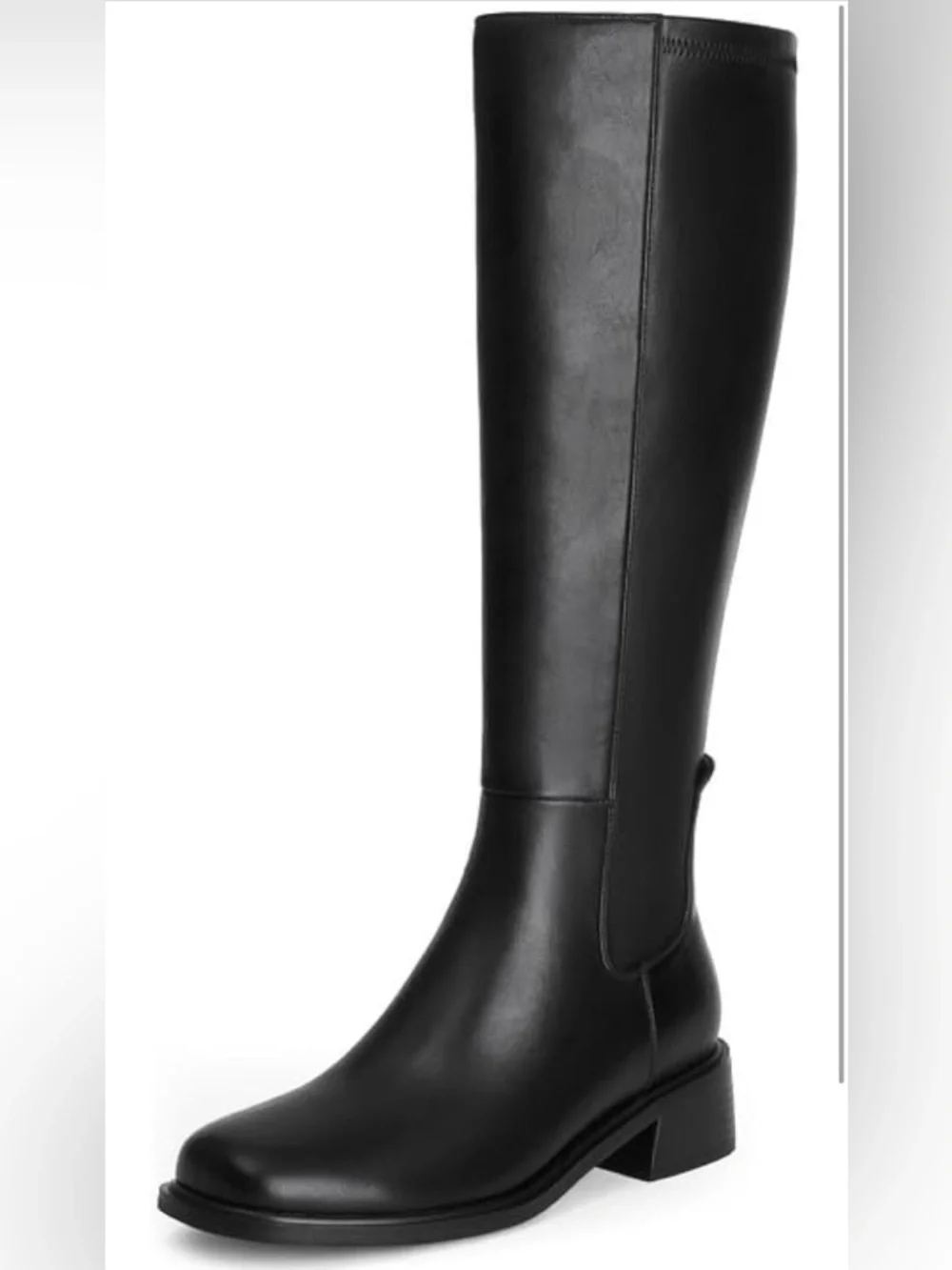QIY Knee High Faux Leather Elastic Square Toe Side Zipper Fall Long Tall Boots